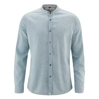 Chemise éthique homme manches longues slim col mao bleu atlantique