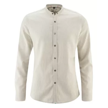 Chemise éthique homme manches longues slim col mao chanvre naturel