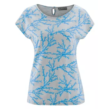 Tee-shirt femme manches courtes imprimé corail bleu topaze