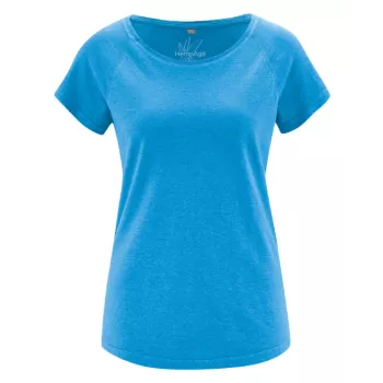 Tee-shirt uni femme manches raglan bleu topaze hempage