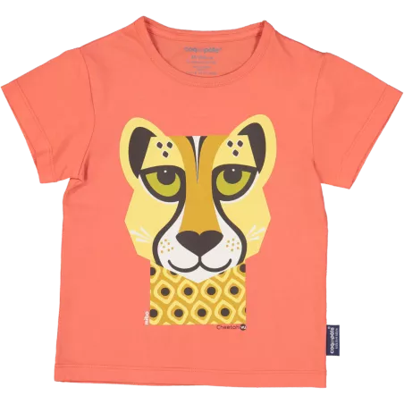 T-shirt enfant guépard couleur rose coton bio et écoresponsable face