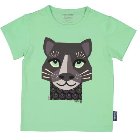 T-shirt enfant jaguar couleur vert coton bio et écoresponsable recto