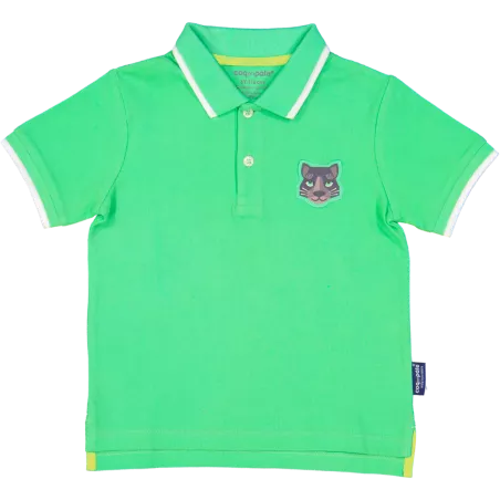 Polo vert enfant badge jaguar coton bio recto