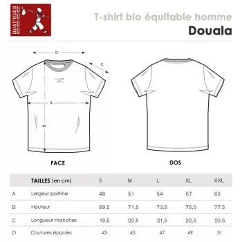 Guide des Tailles tee shirts bio pour homme de la marque Quat'rues