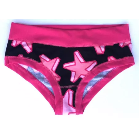 Slip panty noir étoiles rose
