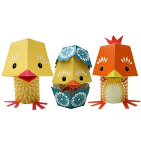 Paper toys - 3 poussins Sophia Le Hen, Eggory Peck, Cluck Gable
