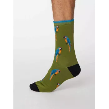 Chaussettes homme vertes en bambou imprimé perroquet 