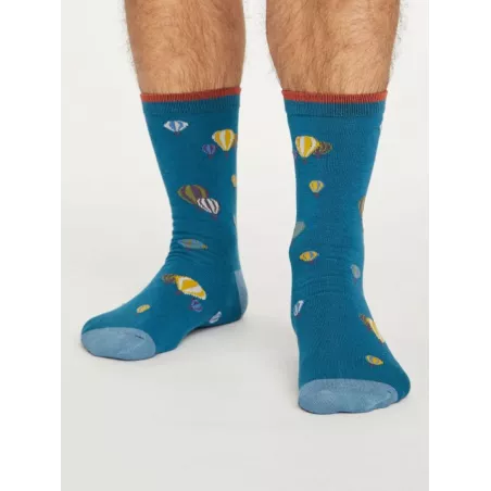 Chaussettes bleu indigo montgolfières en bambou