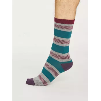 Chaussettes rayées homme en bambou et coton bio grises et bordeaux 