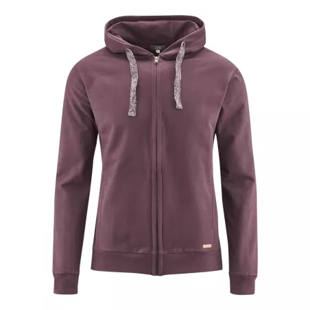 Veste homme zippée à capuche 100% coton bio bordeaux