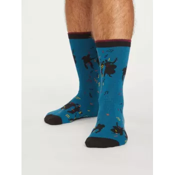 Paires de chaussettes bleues homme en bambou thème jazz danseurs et musiciens