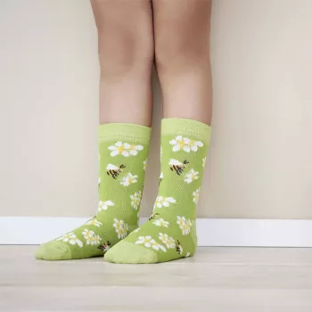 lots de 2 paires de chaussettes enfants coton bio vertes avec motifs abeilles