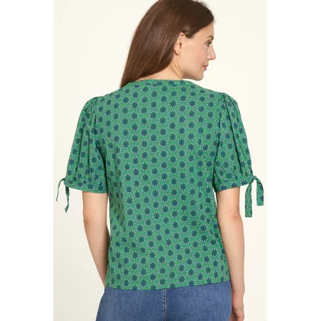 Chemisier en coton bio, à motif fleur, vert, GOTS