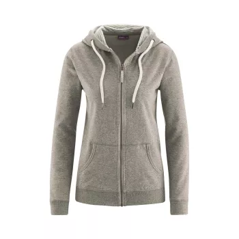 Veste grise femme, zippée à capuche 100% coton bio 