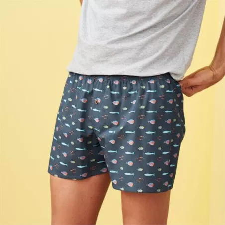 Boxer homme imprimé poissons en coton bio Living Crafts