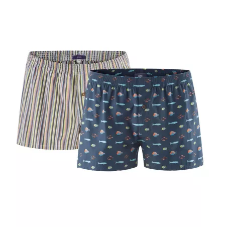 Lot de 2 Boxers bleu et rayures coton bio 