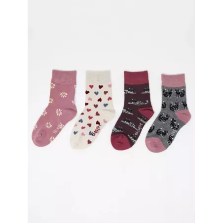 Coffret cadeau de 4 paires de chaussettes chat pour bébé en coton biologique et bambou