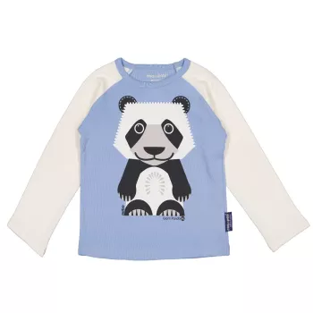 T-shirt bleu manches longues raglan, coton bio panda