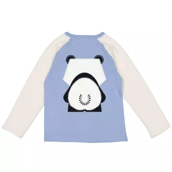 T-shirt bleu manches longues raglan, coton bio panda