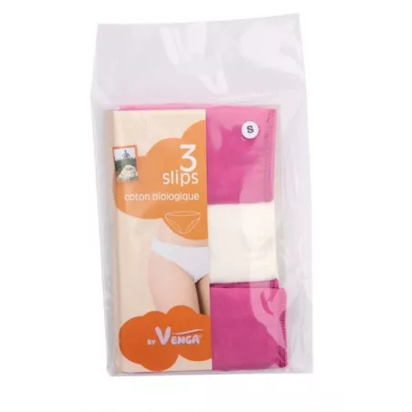 Lot de 3 slips  écru et fushia, coton bio cetifié Gots et Ecocert