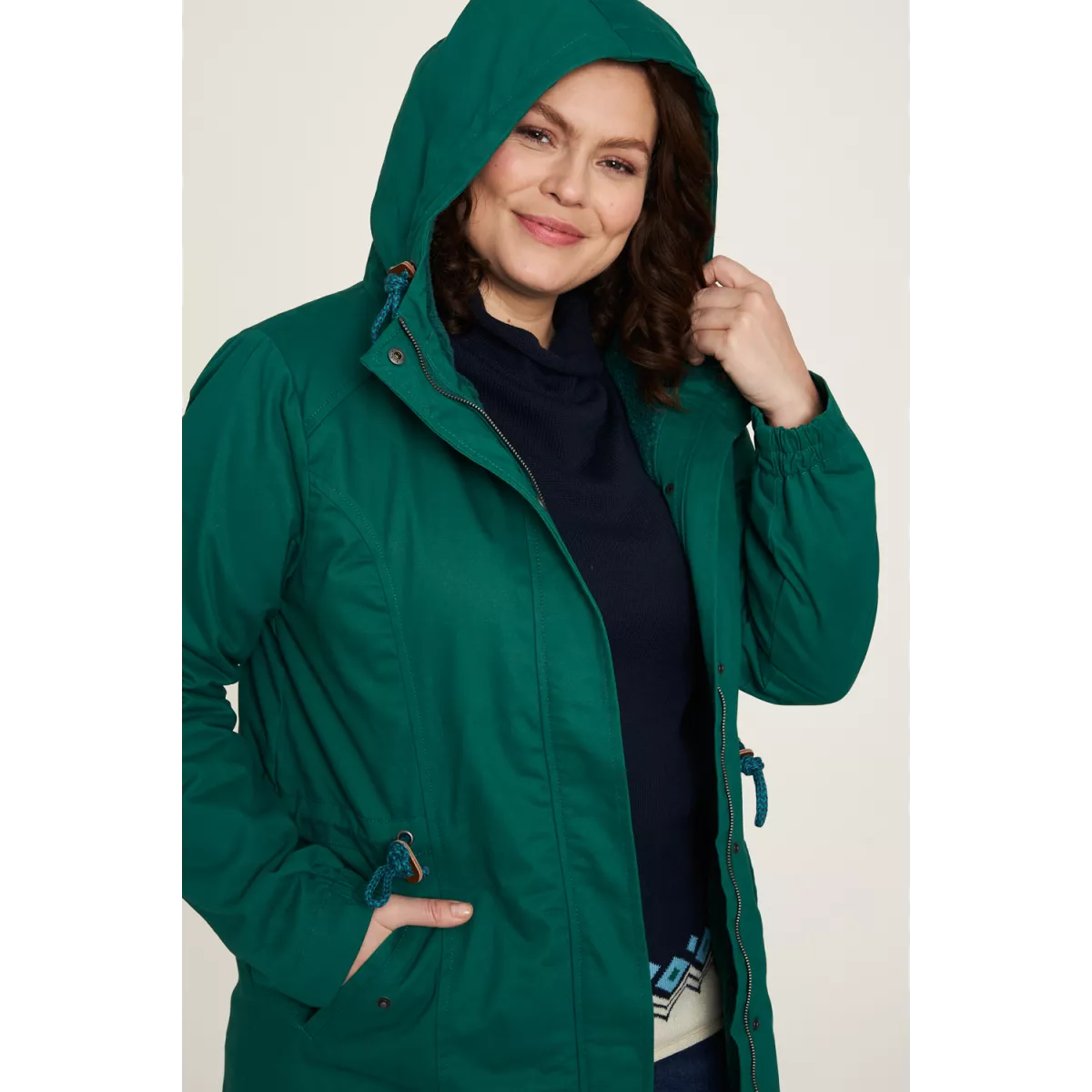 Parka courte en coton bio et polyester recyclé, vert, KBA et VEGAN