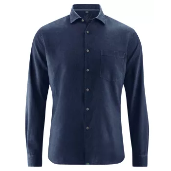 Chemise bleue marine habillée manches longues chanvre et coton bio