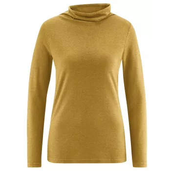 Haut ocre chanvre et coton bio manches longues col gobelet