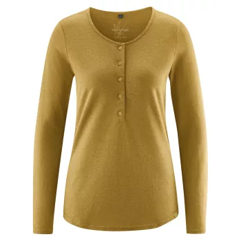 Tee shirt ocre chanvre coton bio col tunisien