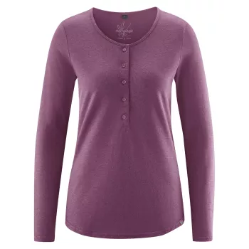 Tee shirt violet chanvre coton bio col tunisien