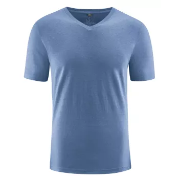 T-shirt bleu chanvre manches courtes col V 