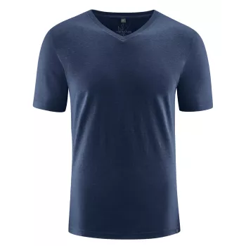 T-shirt bleu marine chanvre manches courtes col V 