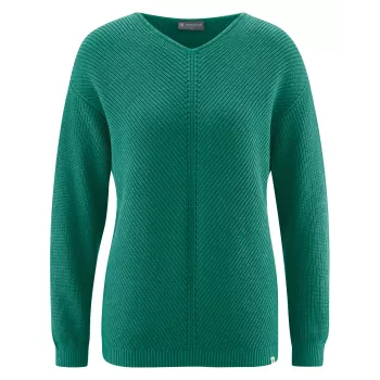 Pull vert juingle chanvre et coton bio col V indémodable