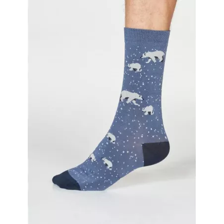 Chaussettes homme en bambou et coton bio imprimé ours polaire et neige