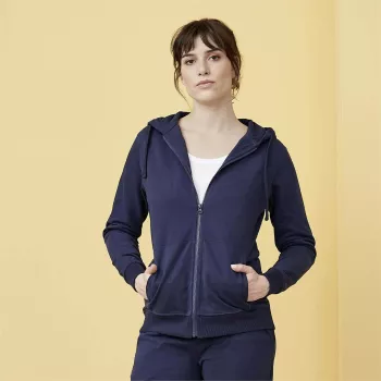 Veste zippée bleue marine, sweat à capuche femme 