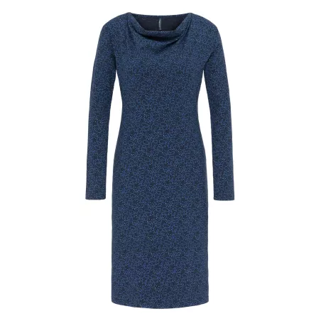 Robe bleu col cascade avec imprimé en coton bio