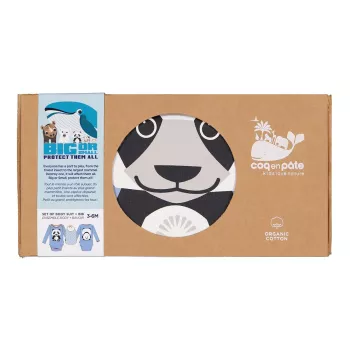 Package body panda manches longues et bavoir coton bio