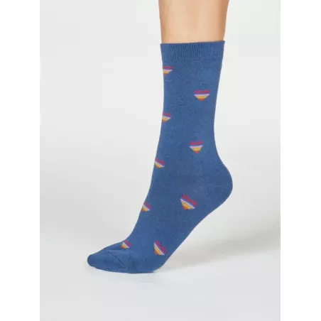 Chaussettes bambou bleu imprimé coeur de la marque Thought