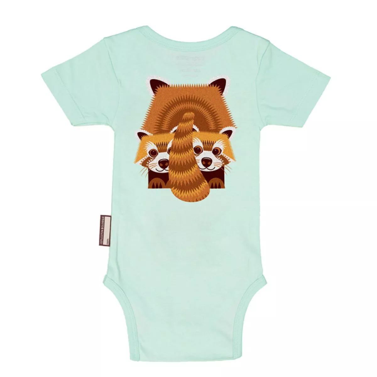 Body manches courtes coton bio bleu, imprimé panda roux