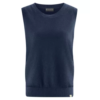 Pull bleu marine sans manche écologique et moderne 