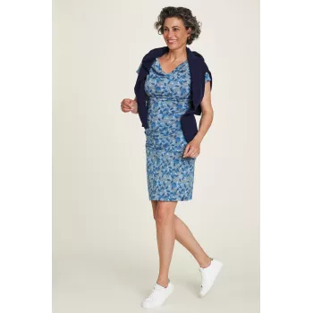 Robe jersey bleue floraison