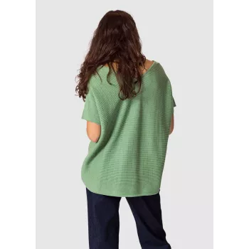 Tricot coupe décontractée  col V vert en coton bio