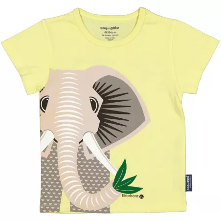 T-shirt enfant vert clair éléphant coton bio  face