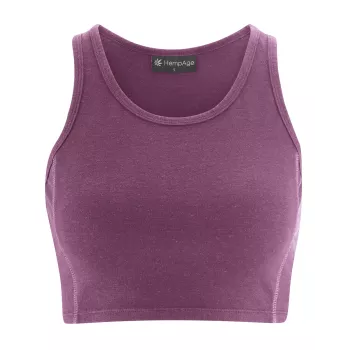 Haut de yoga bio sans manche violet chanvre et coton