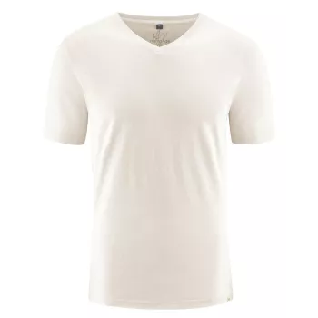 T-shirt blanc chanvre manches courtes col V 