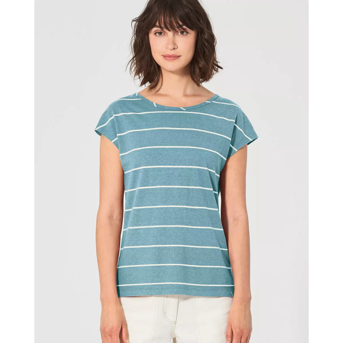 T-shirt bio rayé, bleu marine