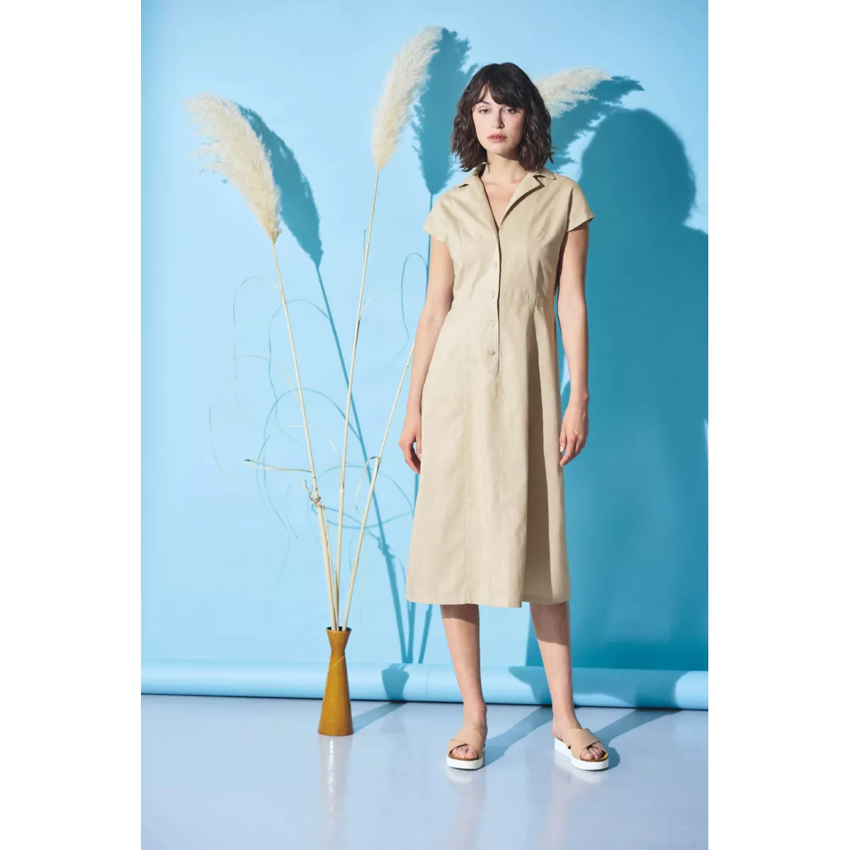 Robe écologique unie manches courtes en chanvre et coton bio