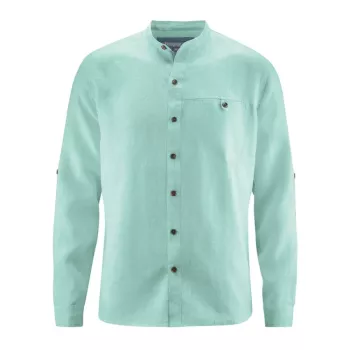 Chemise couleur sauge col mao chanvre homme Noam