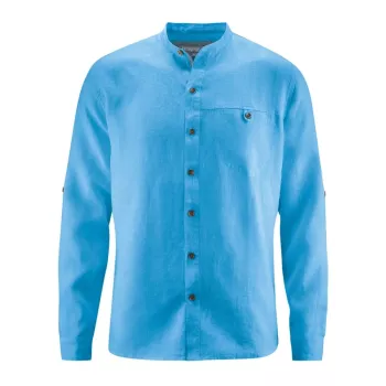 Chemise bleue atlantic col mao chanvre homme Noam