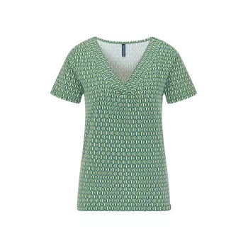 Tee shirt col V vert, top coton bio avec imprimé