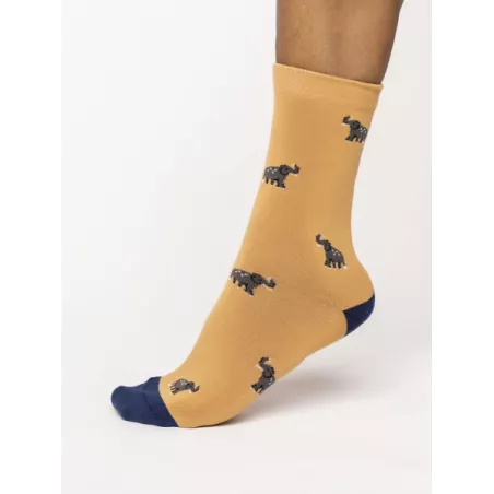 Chaussettes jaunes imprimés éléphants 